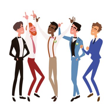 happy groom and groomsmen scene