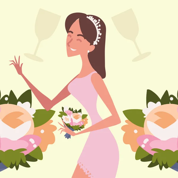 結婚式の幸せな新婦付添人は花を持って — ストックベクタ