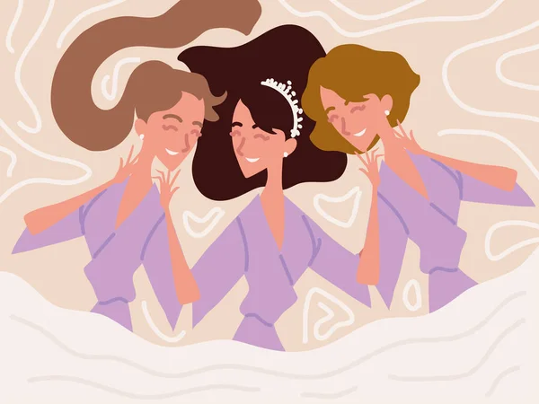 Bridesmaids Women Purple Dresses — стоковый вектор