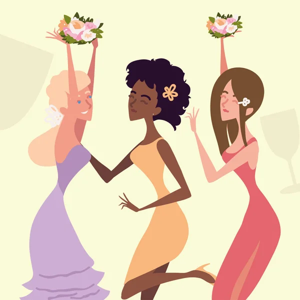 Bridesmaids Flowers Celebration Wedding — Vettoriale Stock