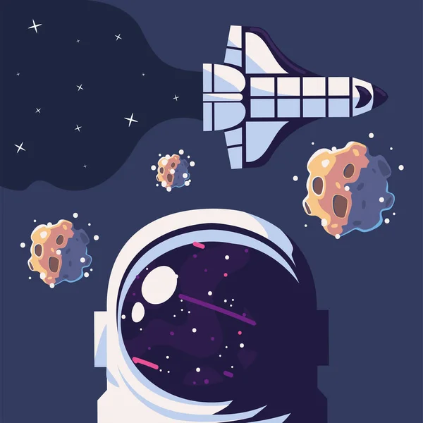 Space Astronaut Ship Asteroids — Stockový vektor