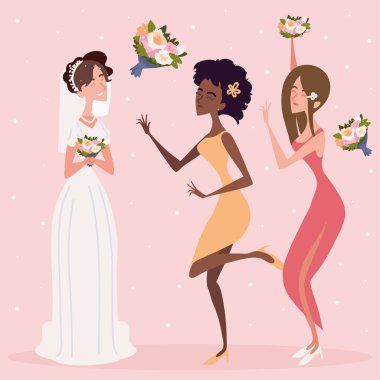 bride and bridesmaids with the flowers