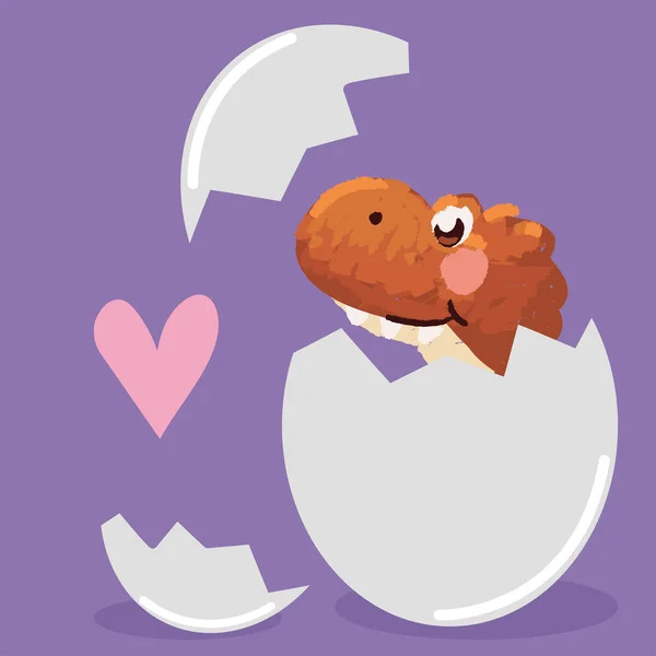 Cute Dinosaur Rex Eggshell Cartoon — Vetor de Stock