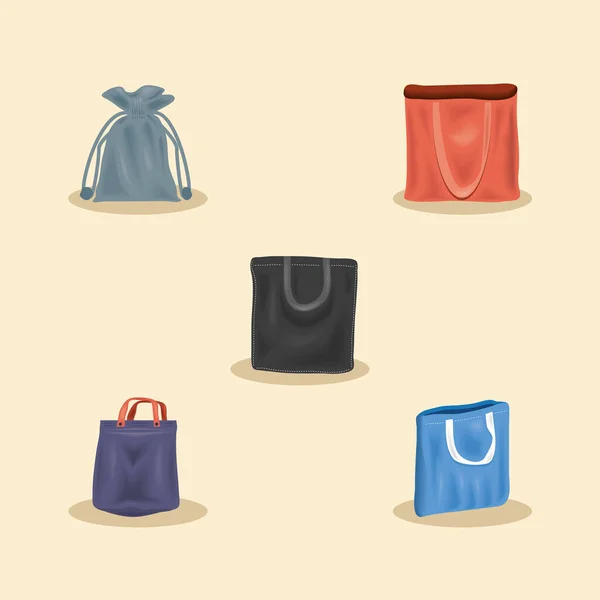Cloth Reusable Bag Icons Collection — Stock Vector