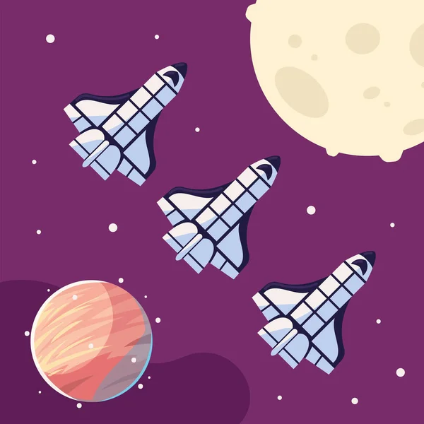 Raumschiffe Mond Und Planet Weltraum — Stockvektor
