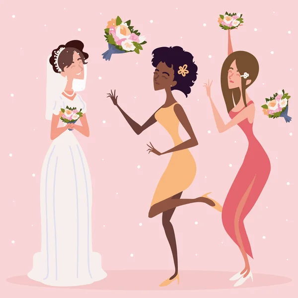 Bride Bridesmaids Flowers — Διανυσματικό Αρχείο