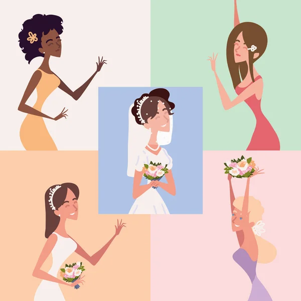 Set Bride Bridesmaids Bouquets — Διανυσματικό Αρχείο