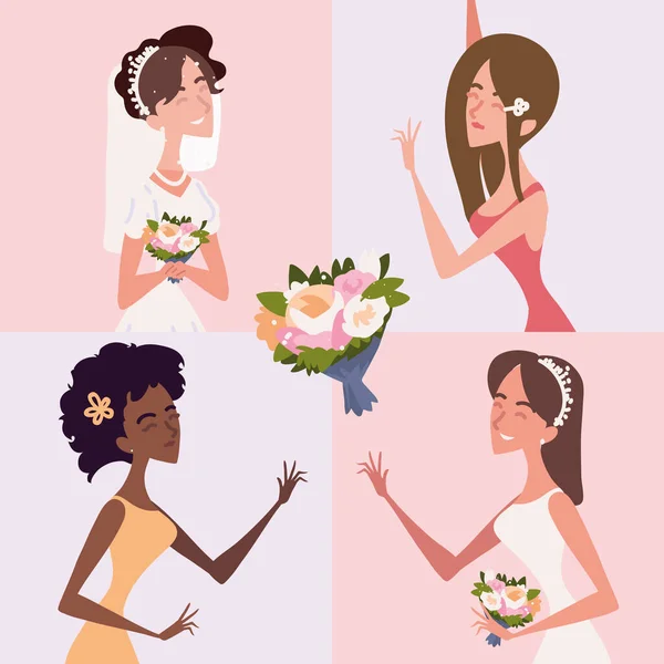 Set Bride Bridesmaids Bouquet — Διανυσματικό Αρχείο