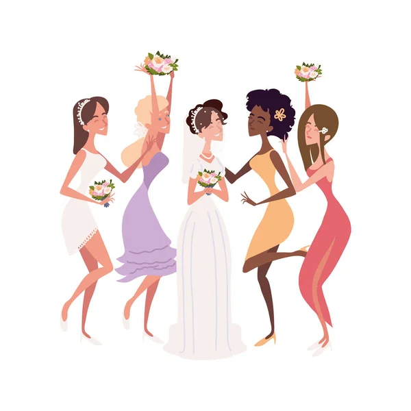 Happy Bride Bridesmaids Wedding — Διανυσματικό Αρχείο