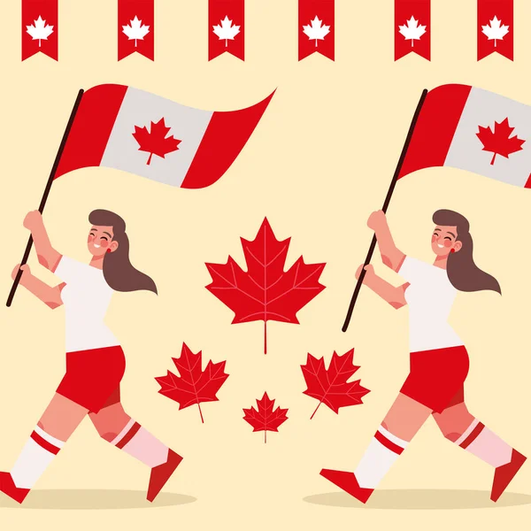 Canada Day Celebration National Women Flags — Vettoriale Stock