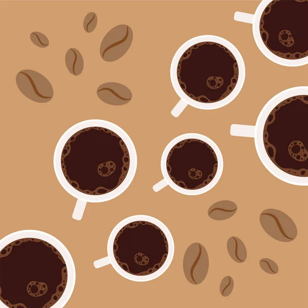 Top View Cups Coffee Grains — Vector de stock