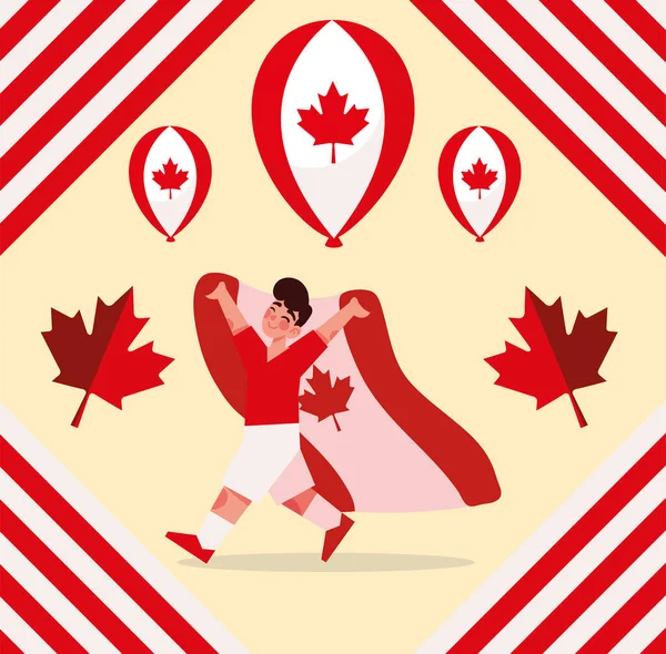 头戴加拿大国旗和气球的男性 — 图库矢量图片