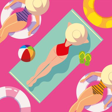 women sunbathing and resting, summer