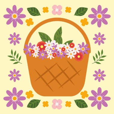 Bahar sepeti, çiçekler ve yapraklar