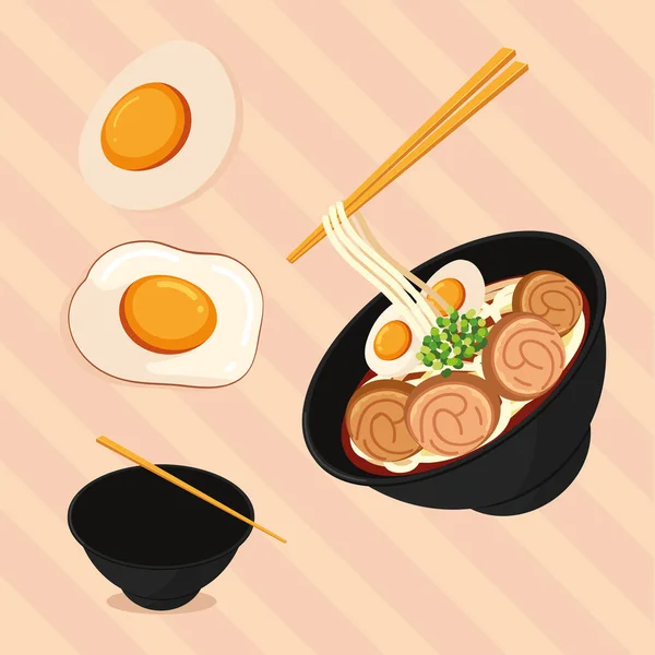 Japanese Food Chopsticks Bowl — Stock Vector