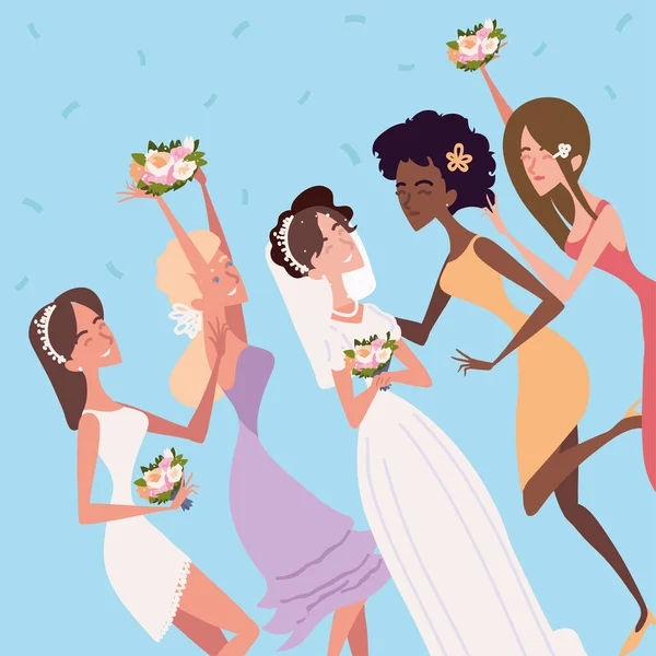 Happy Bride Bridesmaids Wedding — Διανυσματικό Αρχείο