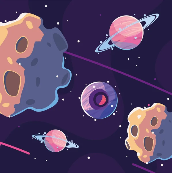 Space Asteroids Planets Cosmos — 图库矢量图片