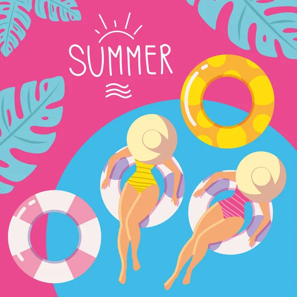 Girls Inflatable Swimming Floats Summer — Archivo Imágenes Vectoriales