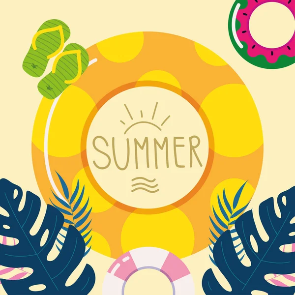 Summer Word Float Ring Flip Flops — Archivo Imágenes Vectoriales