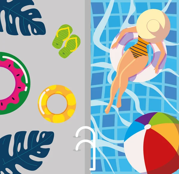 Woman Float Ring Pool Summer —  Vetores de Stock
