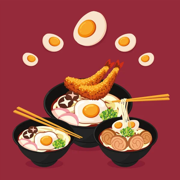 Delicious Japanese Food Dishes Design — Image vectorielle