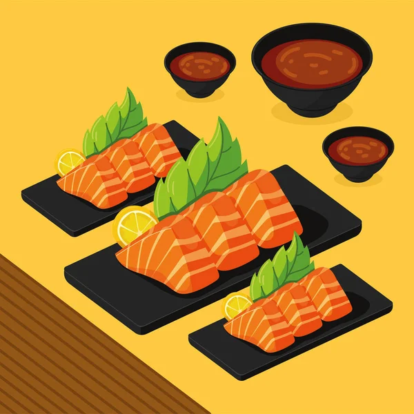 Comida Japonesa Pescado Salsa — Vector de stock