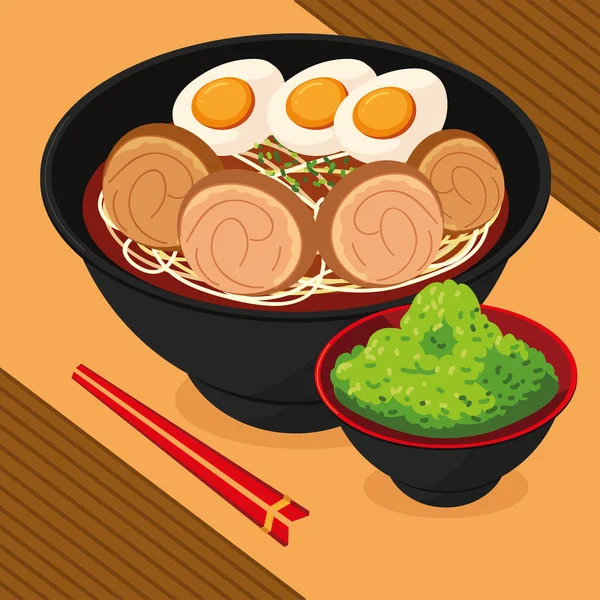 Japanese Noodles Wasabi Chopsticks — Stock Vector