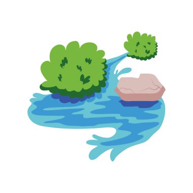 Nehir çalıları ve taş simgesi izole edildi