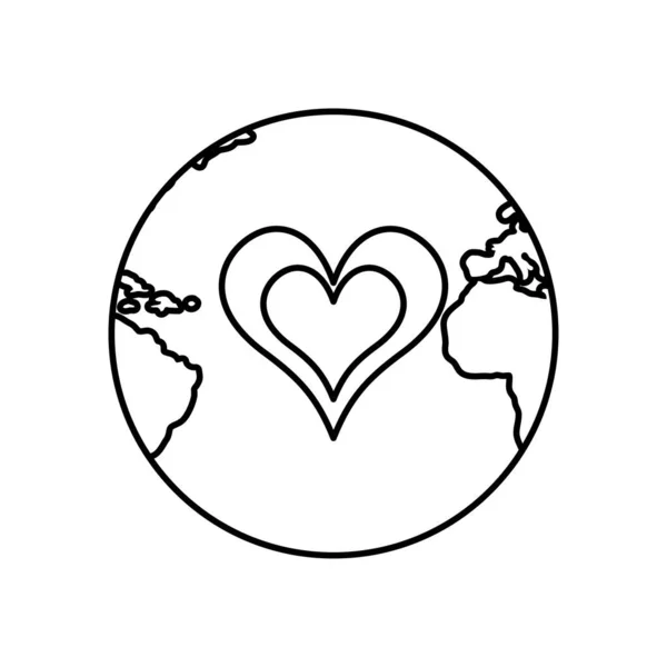 Mundo Con Icono Línea Corazón Aislado — Archivo Imágenes Vectoriales