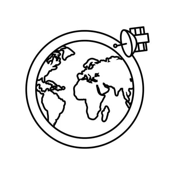 Wereld Satellietlijn Pictogram Geïsoleerd — Stockvector