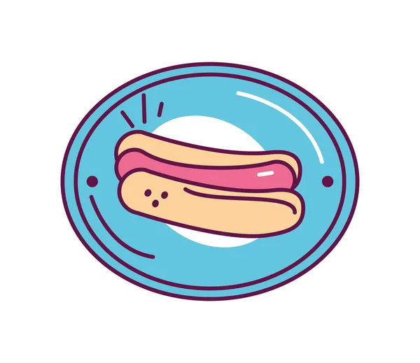 Hot Dog Fast Food Icône Badge Isolé — Image vectorielle