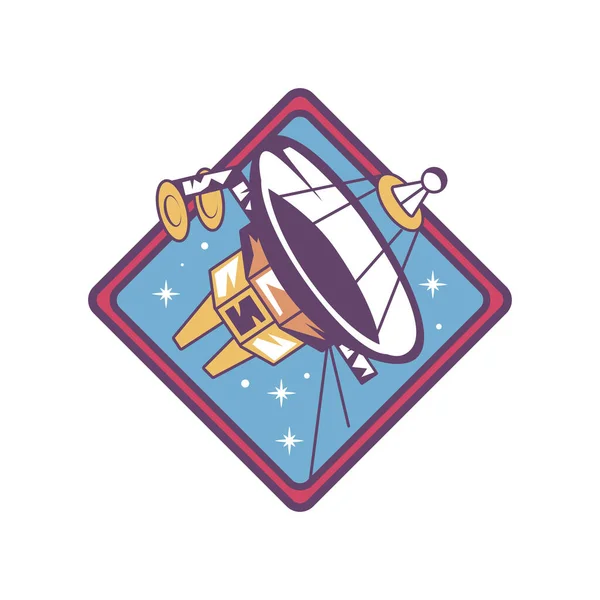 Ruimte Satelliet Badge Retro Icoon — Stockvector