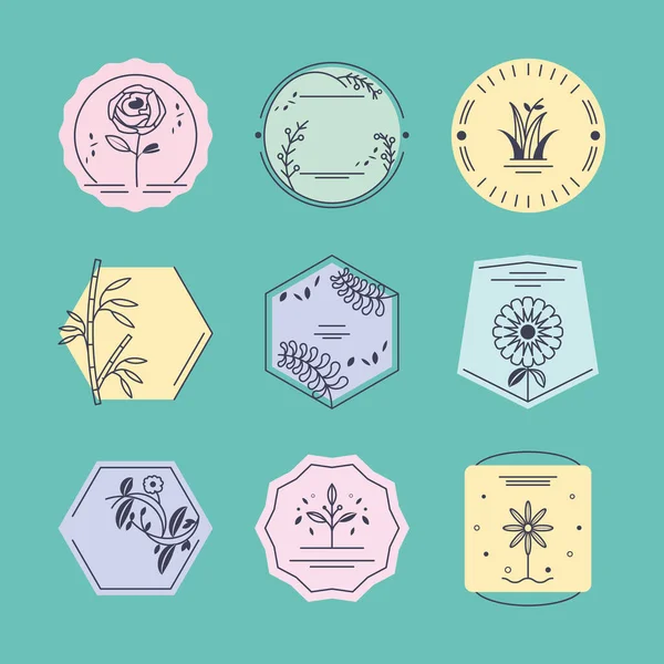 Ícones Emblemas Florais Imagem Vetorial — Vetor de Stock