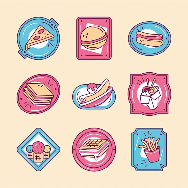 Icons Set Cool Food Labels Design — Stock Vector