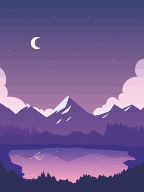 Gece gölü ve dağların manzarası