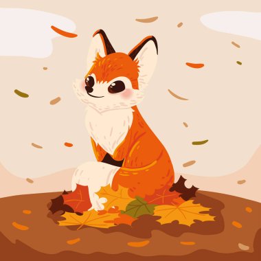 Tilki ve sonbahar yaprakları tarlada