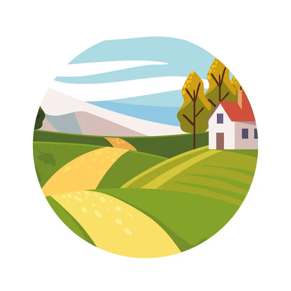 Cottage Rural Landscape Frame — Stock vektor