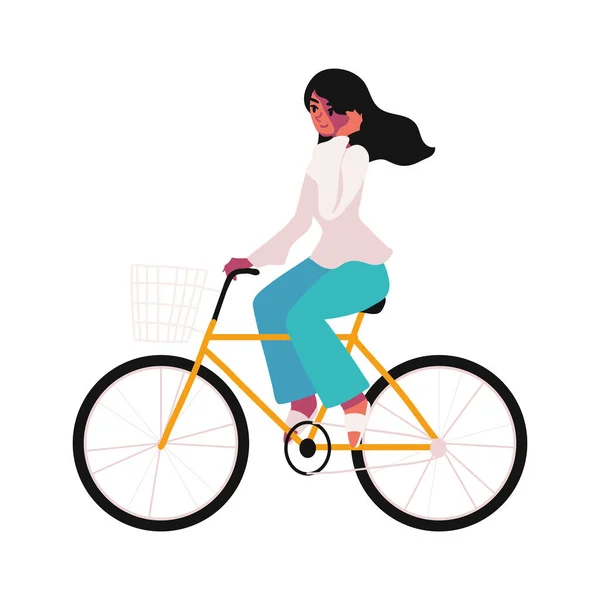 Junge Frau Mit Fahrrad Ikone Isoliert — Stockvektor