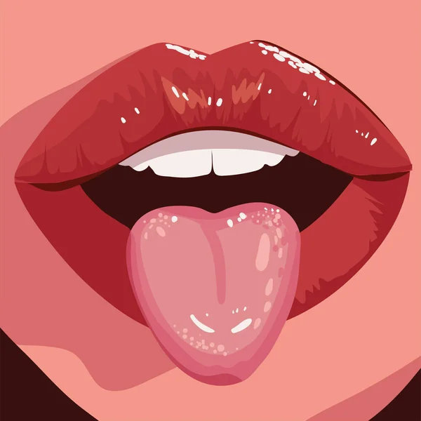 Lèvres Langue Féminines Design Close — Image vectorielle