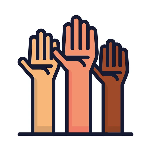 Raised Diverse Hands Icon Isolated — Stock vektor