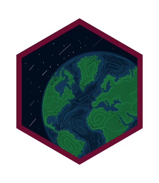 Prostor Země Planety Odznak Styl — Stockový vektor