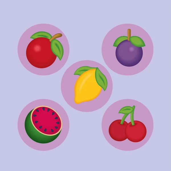 Icons Tropical Fruits Vector Style — Stock Vector