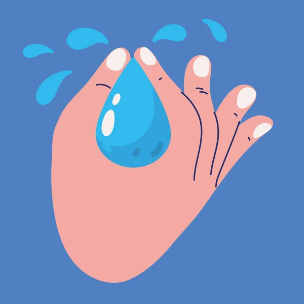 Goutte Eau Dans Main Dessin Animé — Image vectorielle