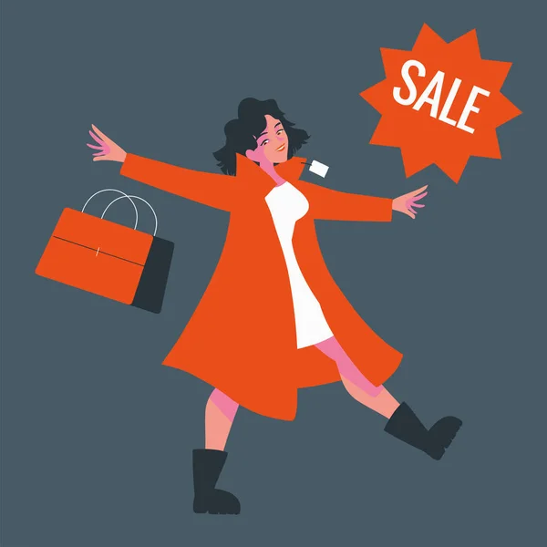 Mujer Venta Etiqueta Comercio — Vector de stock