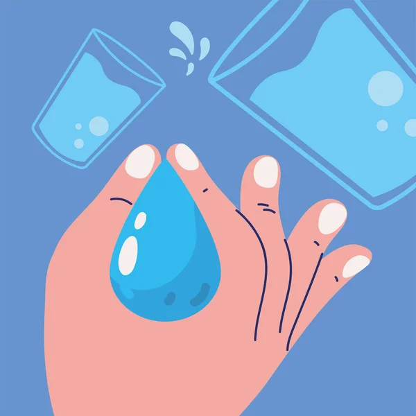 Mano Con Gota Agua Vasos — Vector de stock