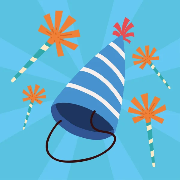 党的帽子和角庆祝活动 — 图库矢量图片