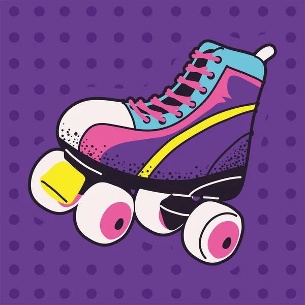 90S Roller Skate Dibujos Animados Retro — Vector de stock