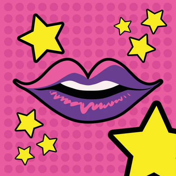 90S Labios Femeninos Estrellas — Vector de stock