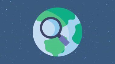 Büyüteçle Dünya gezegeni, 4k video animasyonu