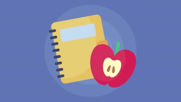 Notebook Jablečným Ovocem Animace Video Animované — Stock video